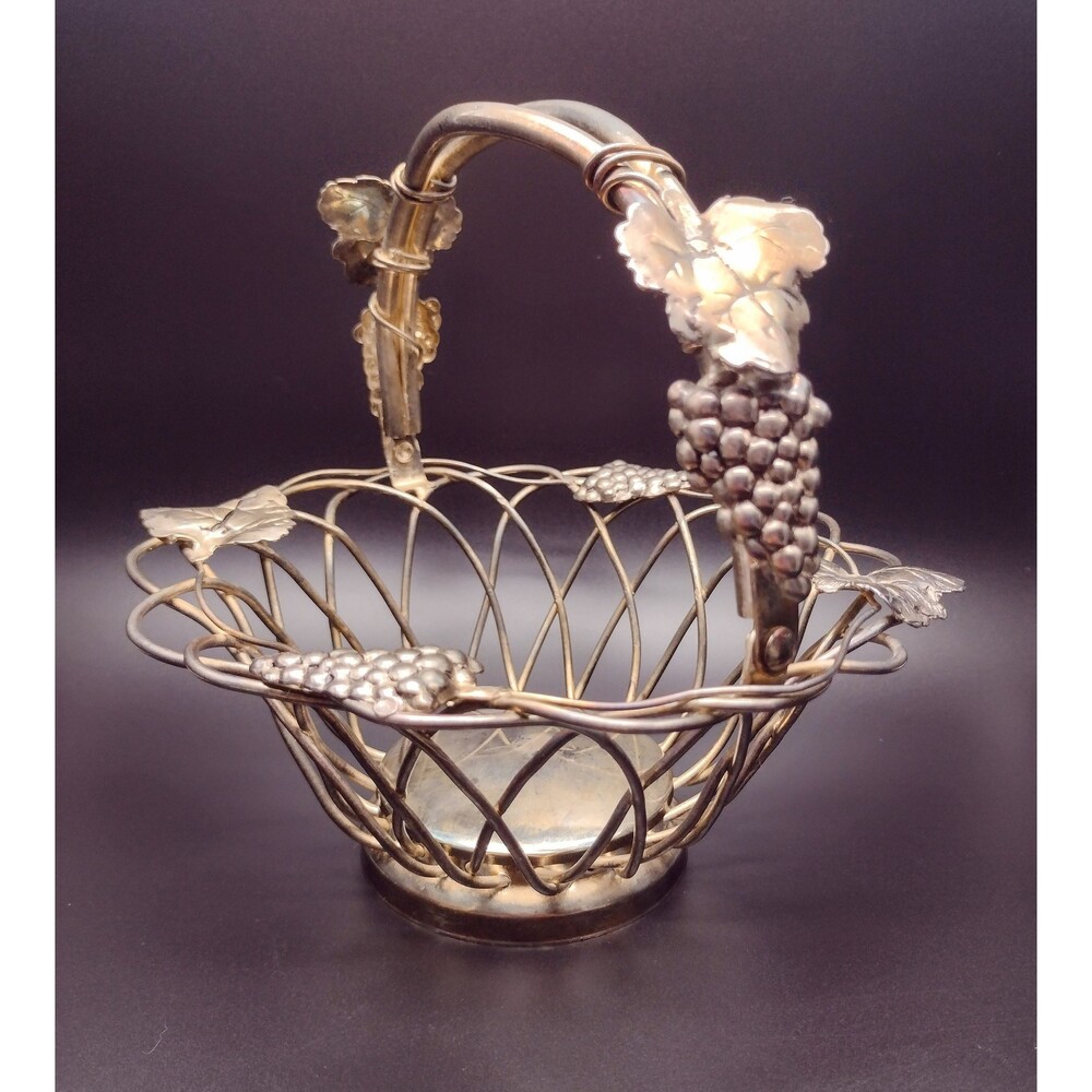 Vintage Godinger Silver Plated Vine and Grape Wire Basket - 8"